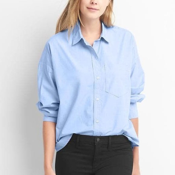 Gap Poplin oversize cocoon shirt light blue XS - Picture 2 of 8